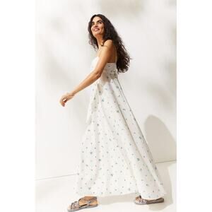 H&M White Blue Floral Sleeveless Cami Camisole A Line Tank Maxi Dress Size S